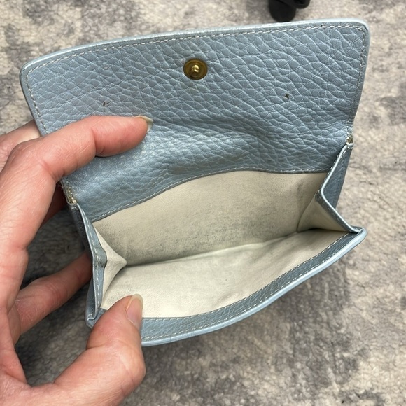 Celine Studded Pebbled Leather Compact Wallet Powder Blue Extra Card Holders - Picture 14 of 17